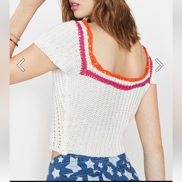 🏷️ BNWT deLiA*s x Dolls Kill Ivory Crochet Crop Top Pink & Orange Stripes~Sz M - Picture 4 of 13